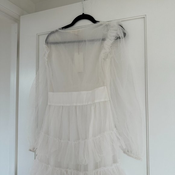 ❌SOLD❌LoveShackFancy Francoise V-neck Ruffled Tulle Dress White Tiered Sheer - Picture 14 of 15